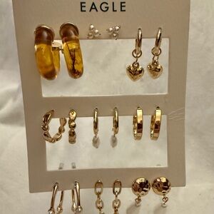 American Eagle Outfitters Gold Earring Set with Heart and Pearl Details NWT